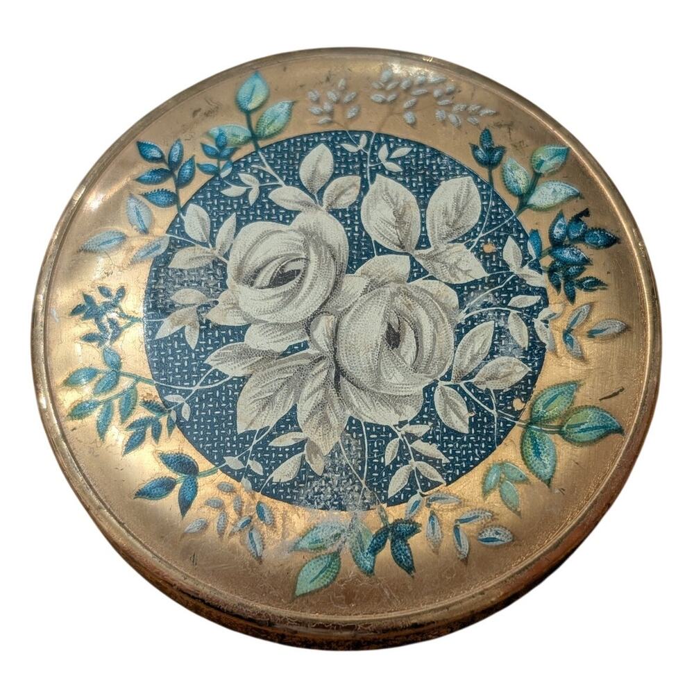 Vtg Melissa Flower (White Roses) Powder Compact made in England